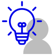 Icon of blue lightbulb and gray outline of a person