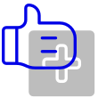 icon of blue thumbs up and gray plus sign
