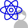 Icon of blue atom figure and gray person figure