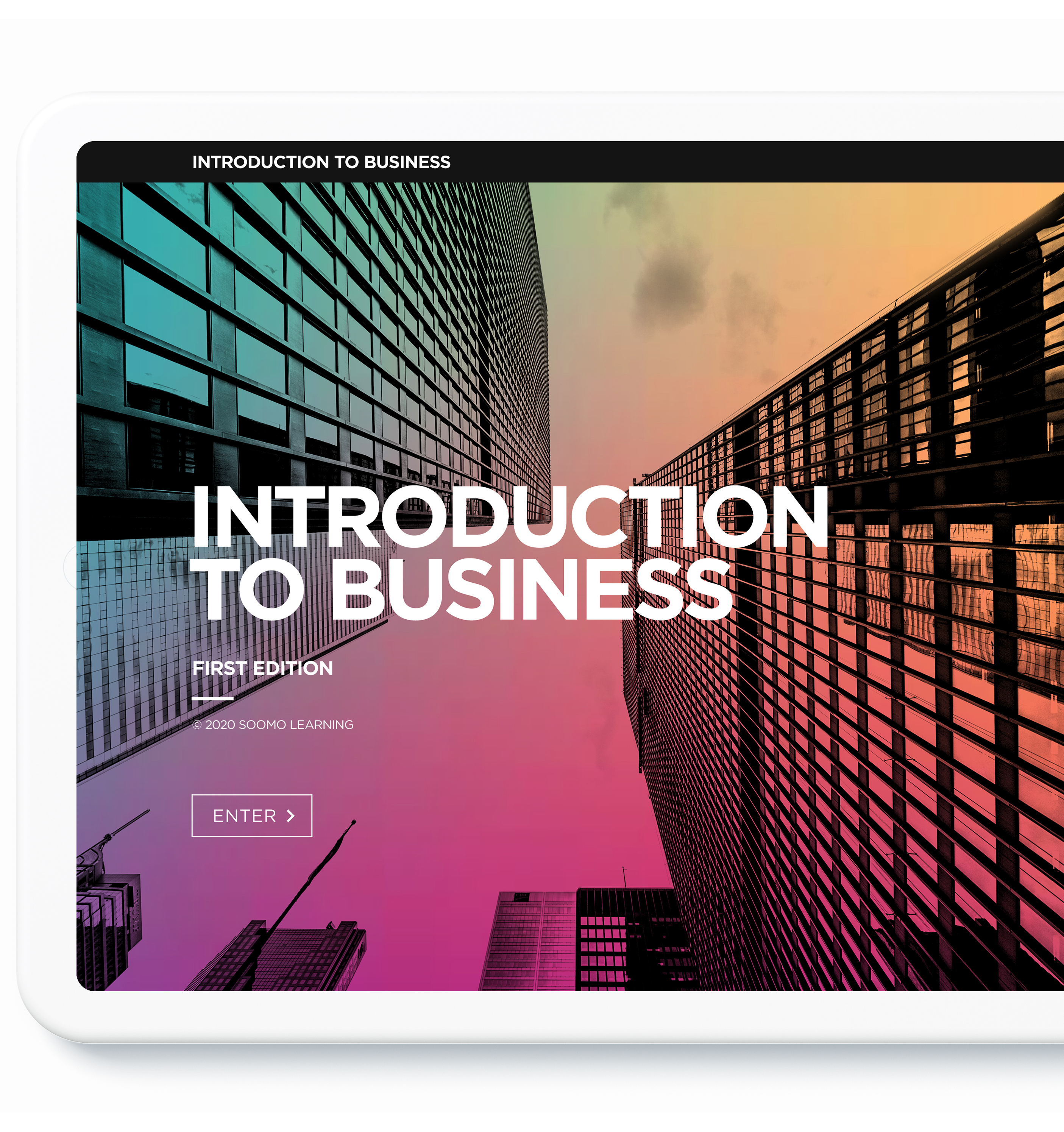 Tablet screen displaying Introduction to Business cover