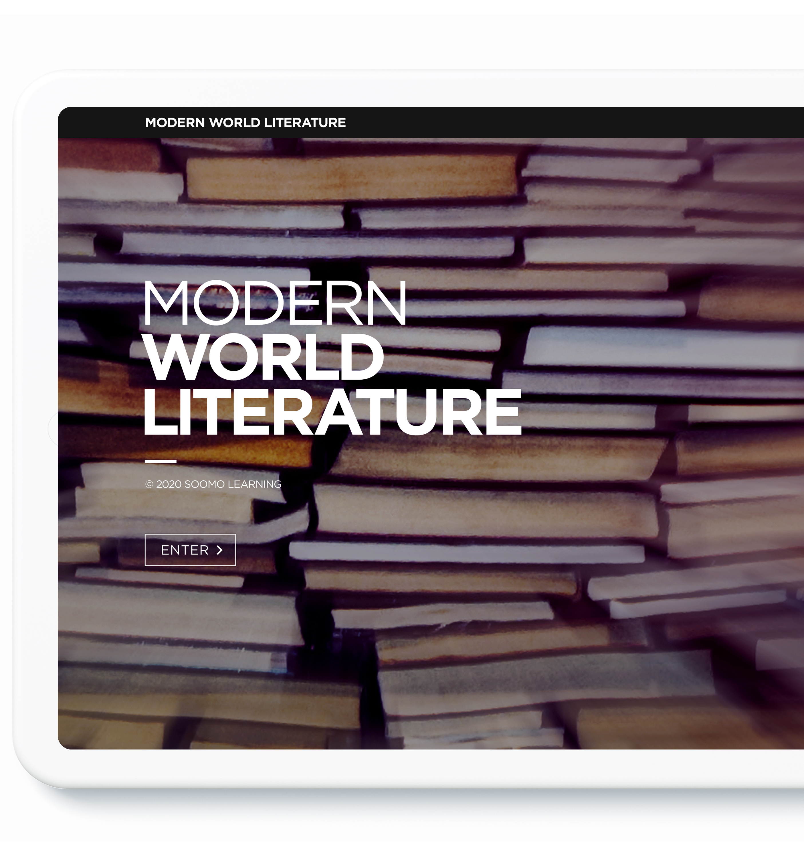 Tablet screen displaying Modern World Literature cover