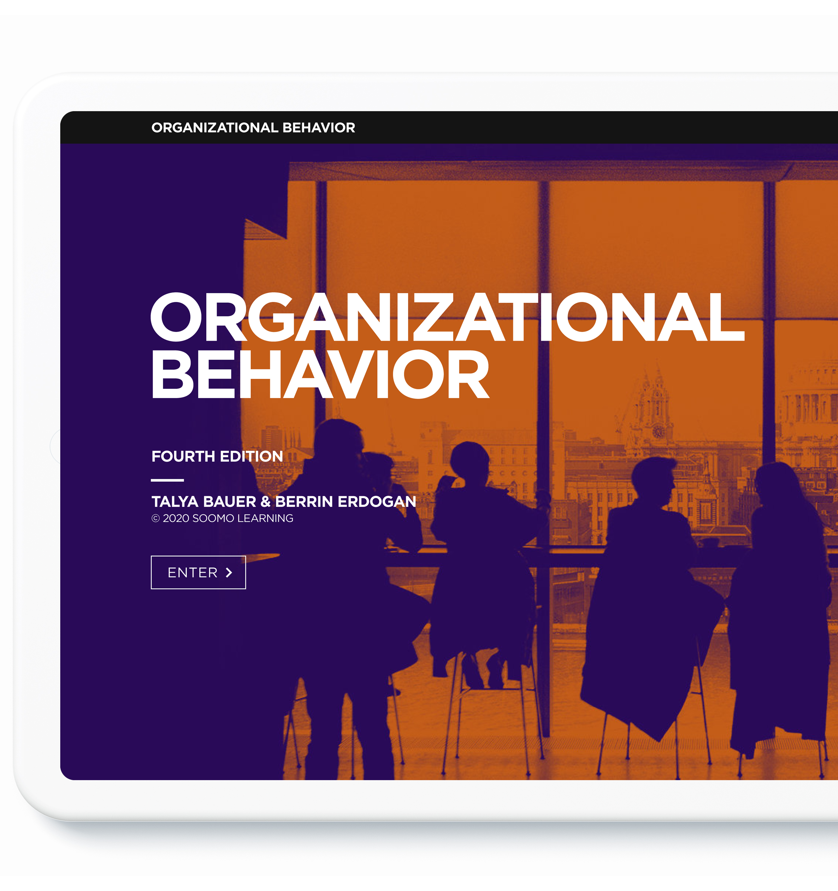 Tablet screen displaying Organizational Behavior cover